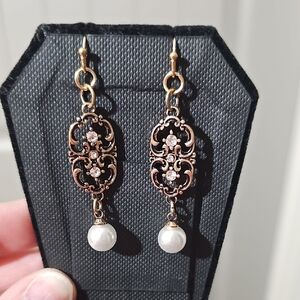 Handmade Gold and Pearl Dangle Earrings